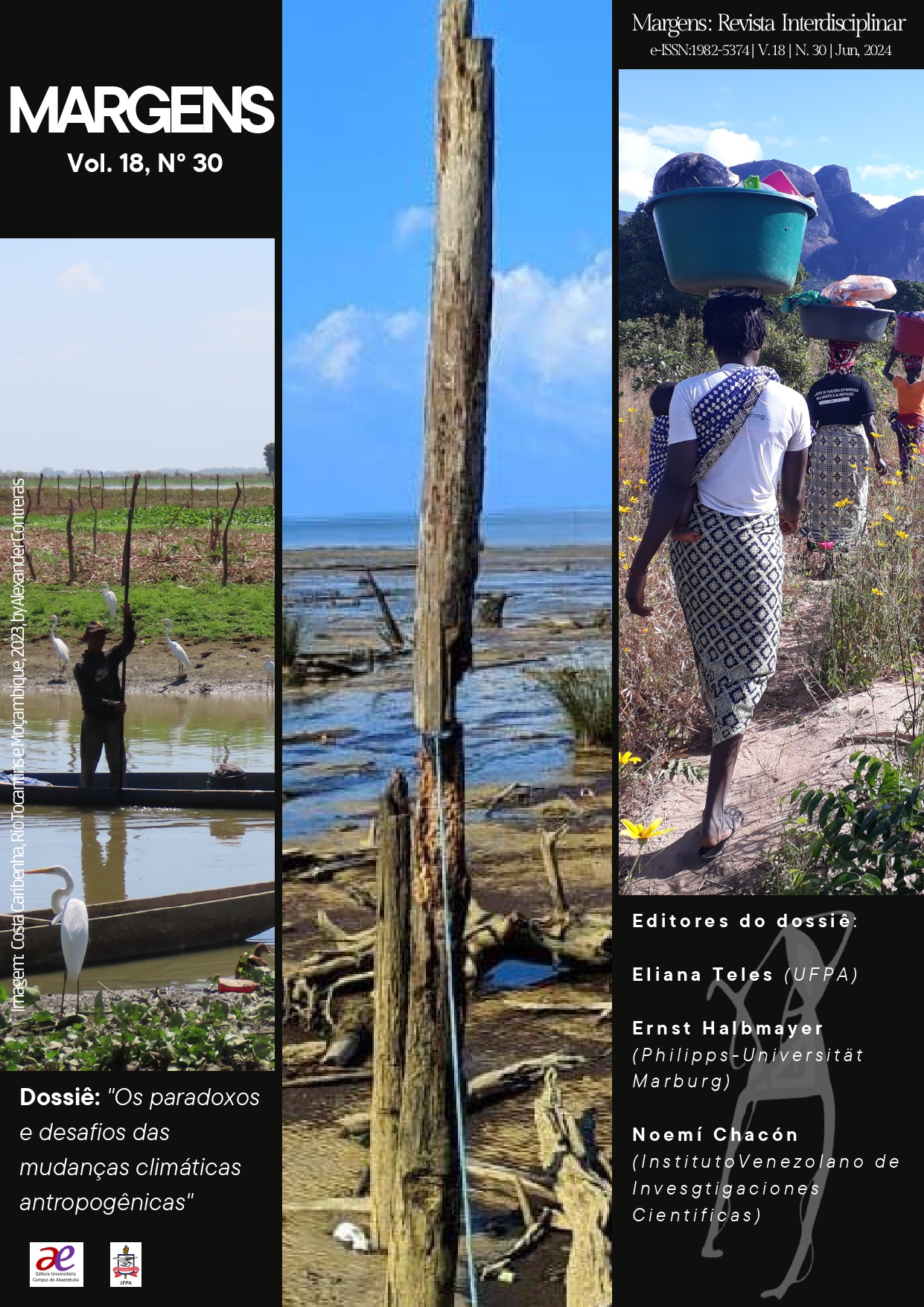 Imagem da capa desta edição é de autoria do antropólogo Alexander Contreras. A imagem condensa as três regiões pesquisadas no âmbito do projeto Nisansa: Amazônia paraense, Caribe e Moçambique Foto: Ariete Pastana, Alexander Contreras e Michaela Meurer